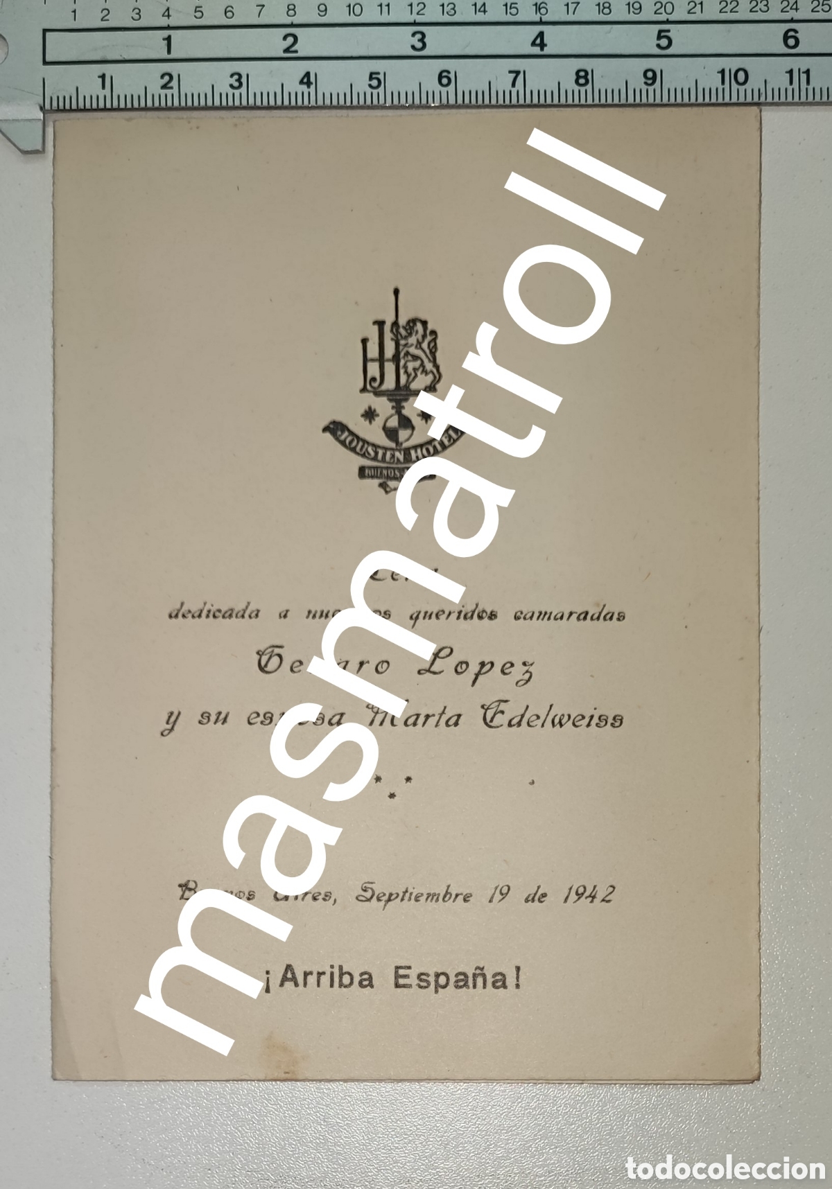 Documents Anciens: Cena homenaje camaradas Genaro L&oacute;pez y Marta Edelweiss, Buenos Aires 19 sept. 1942. Franquismo