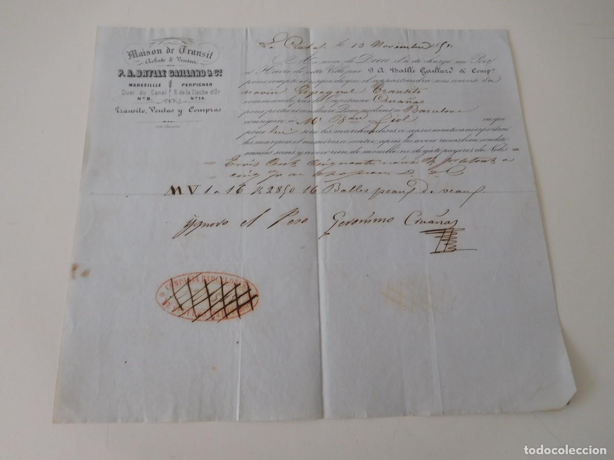Documentos antiguos: Documento casa de transito P.A. Batlle Gaillard & Cie. 1841 - Foto 2