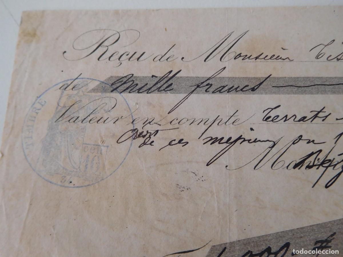 Documentos antiguos: Recibo de 1000 Francos Beziers 1878 - Foto 1