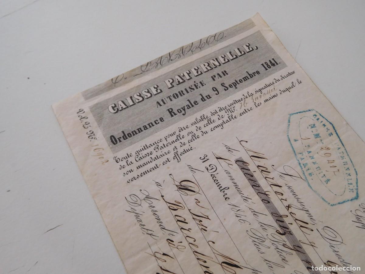 Documentos antiguos: Recibo de la caisse paternelle Par&iacute;s 1846 - Foto 1