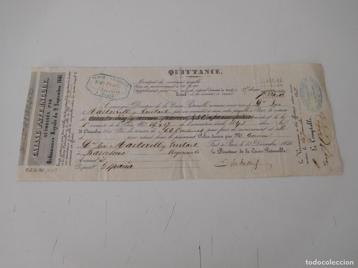 Documentos antiguos: Recibo de la caisse paternelle Par&iacute;s 1846 - Foto 2
