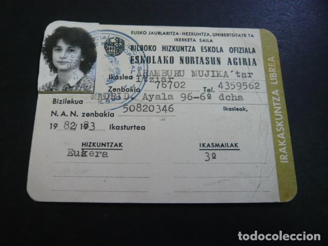 Documentos antiguos: BILBAO ESCUELA OFICIAL DE IDIOMAS CARNET - Foto 1