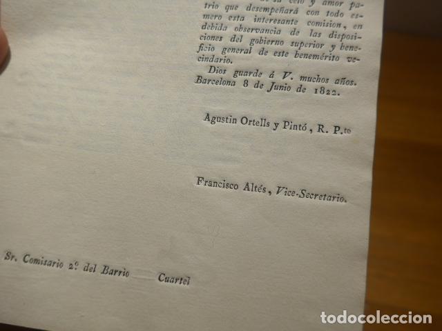 Documentos antiguos: Antiguo documento de 1822 de Barcelona de Comisario de barrio - Foto 3