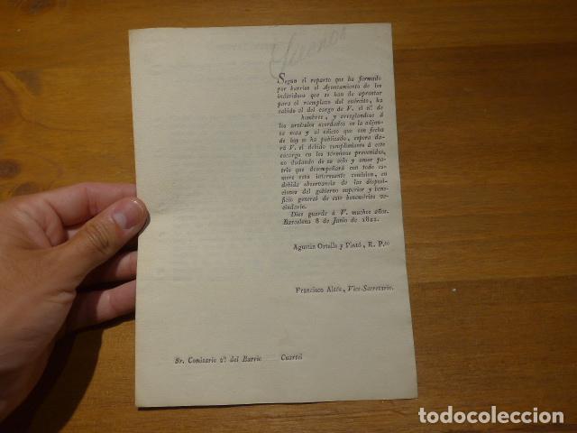Documentos antiguos: Antiguo documento de 1822 de Barcelona de Comisario de barrio - Foto 1