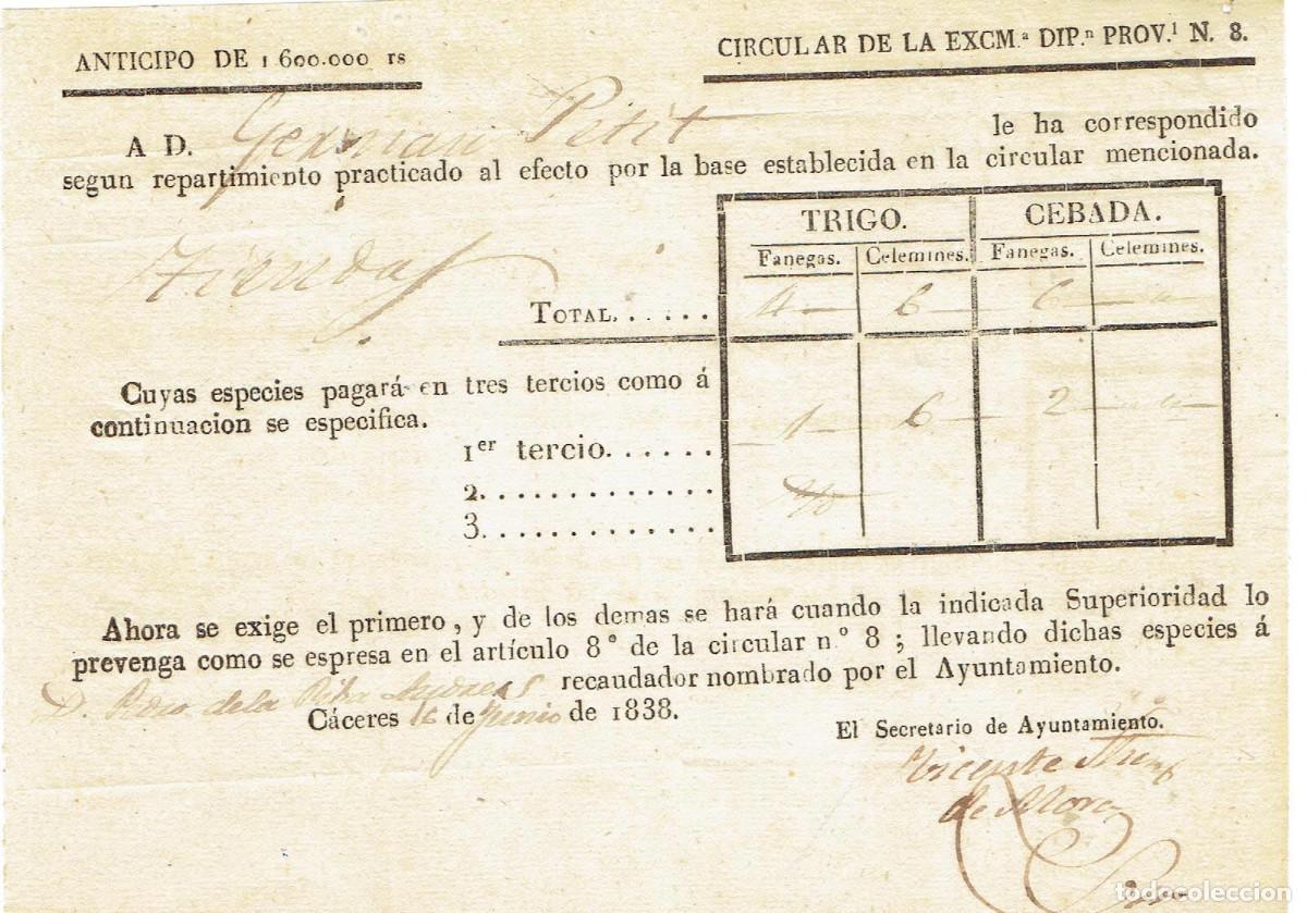 Documentos antiguos: FA8034. DOCUMENTOS. 1838, Circular de la Excelentisima Diputacion Provincial de Caceres - Foto 1