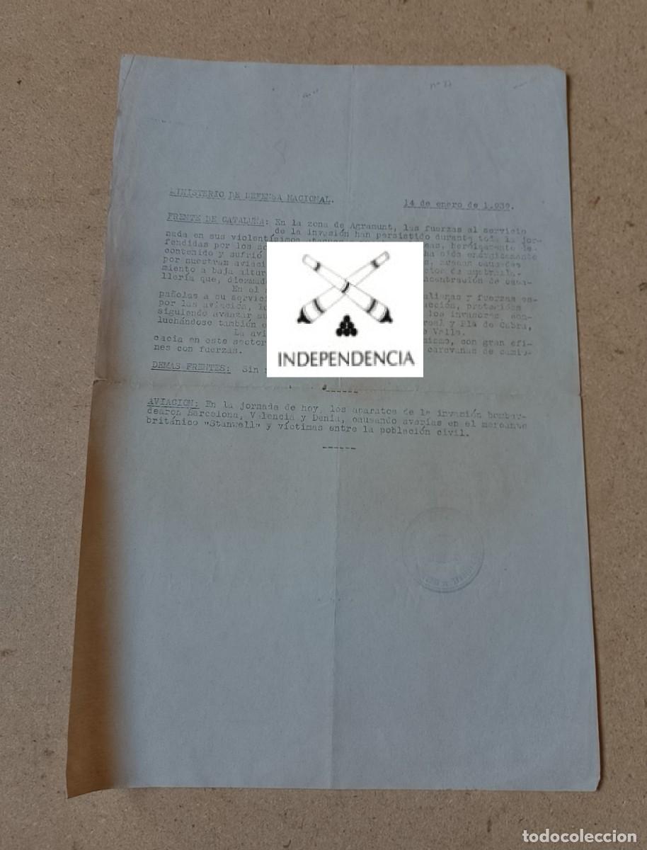 Old Documents: Parte de guerra republicano sobre combates en las zonas de Sa Real y Pla de Cabra, adem&aacute;s de Valls