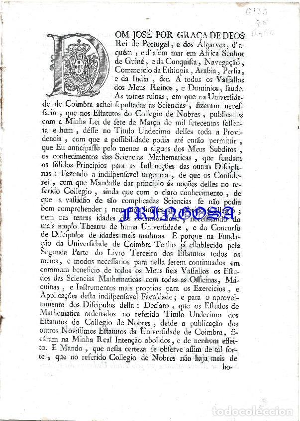 Alte Dokumente: Carta de Lei: He servido Ordenar, que os Estudos das Sciencias Mathematicas, que pelo Titulo Undecim