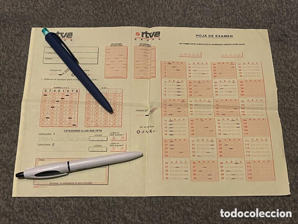 Documentos antiguos: Hoja de Examen Oposiciones para RTVE - Foto 1