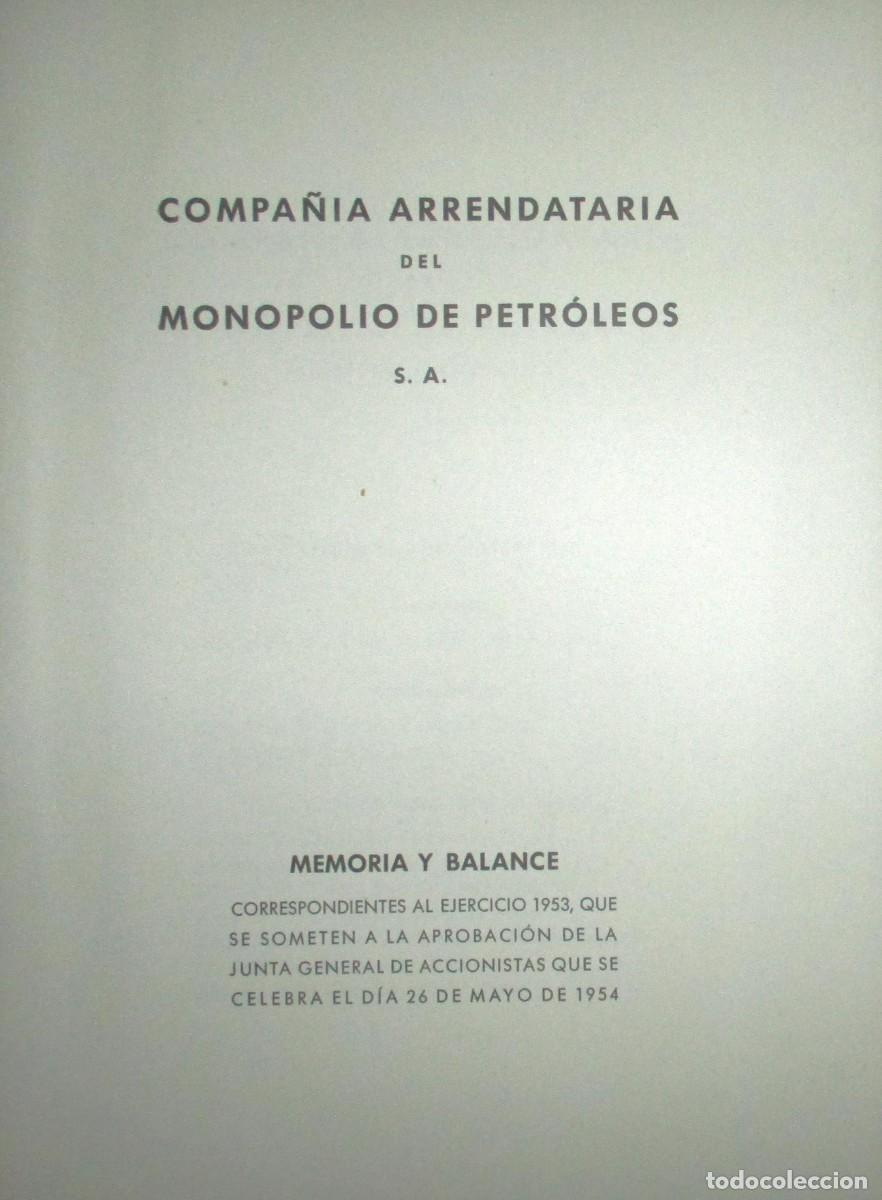 Documentos antiguos: MEMORIA Y BALANCE DE CAMPSA DEL EJERCICIO DE 1953. - Foto 2