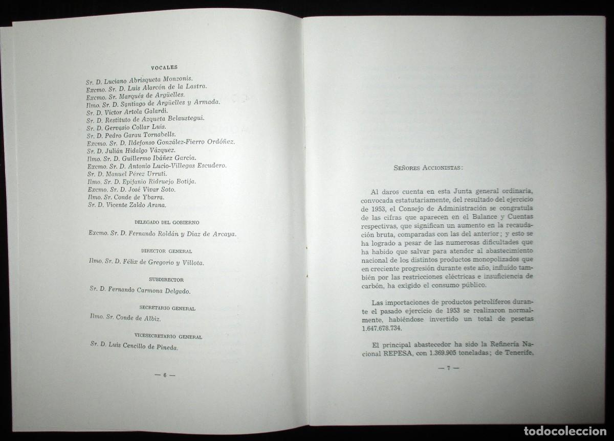 Documentos antiguos: MEMORIA Y BALANCE DE CAMPSA DEL EJERCICIO DE 1953. - Foto 4