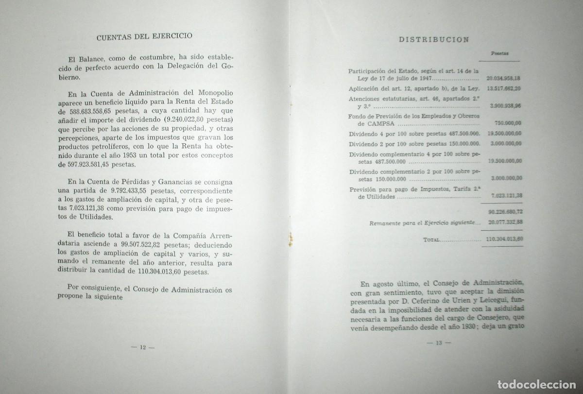 Documentos antiguos: MEMORIA Y BALANCE DE CAMPSA DEL EJERCICIO DE 1953. - Foto 5