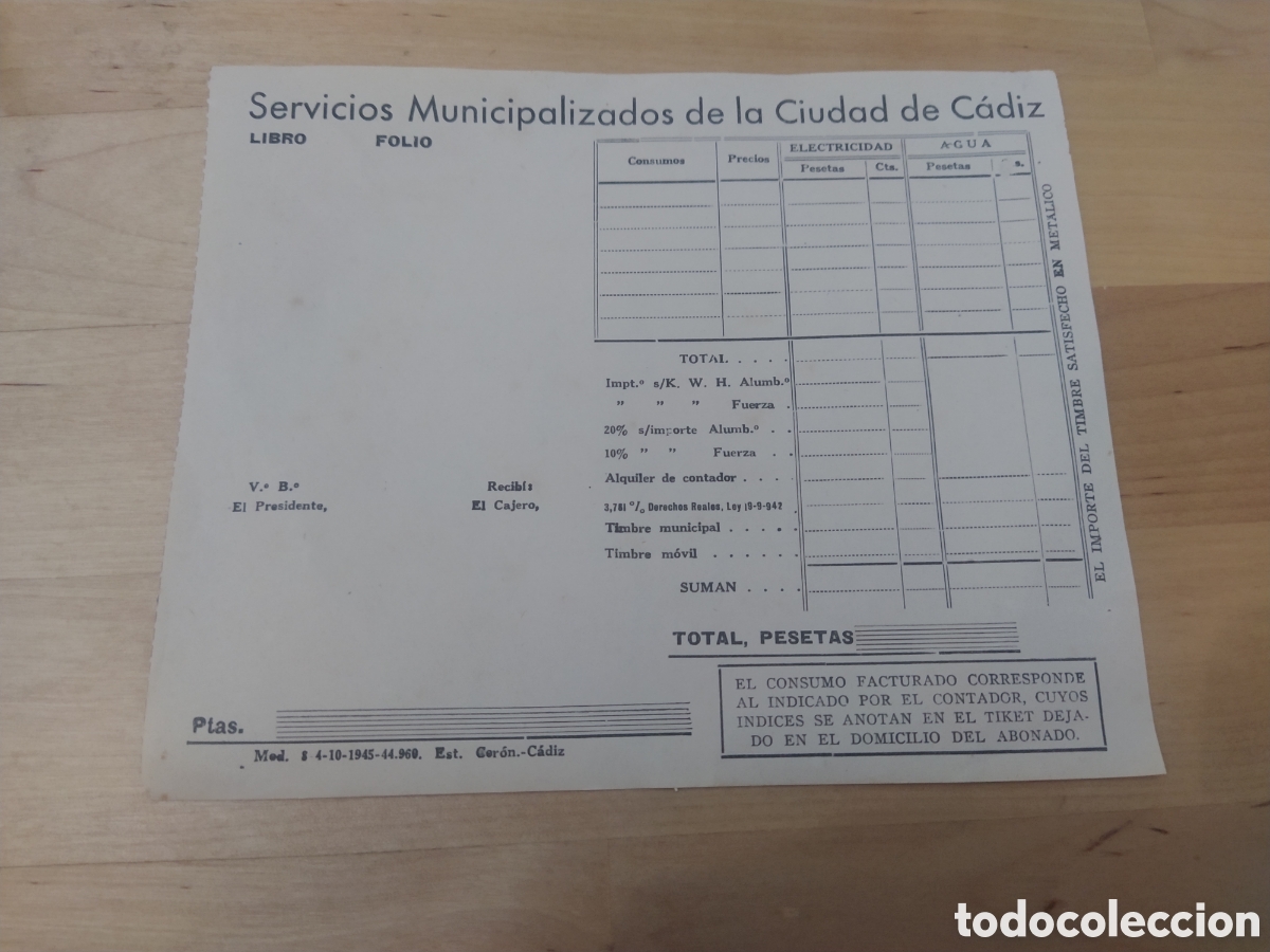 Documentos antiguos: SERVICIOS MUNICIPALES DE LA CIUDAD DE CADIZ - Foto 1