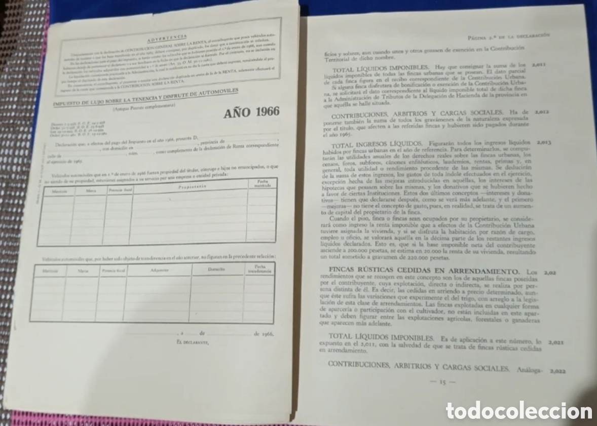 Documentos antiguos: Documento de la declaraci&oacute;n de la renta a&ntilde;o 1965 - Foto 4