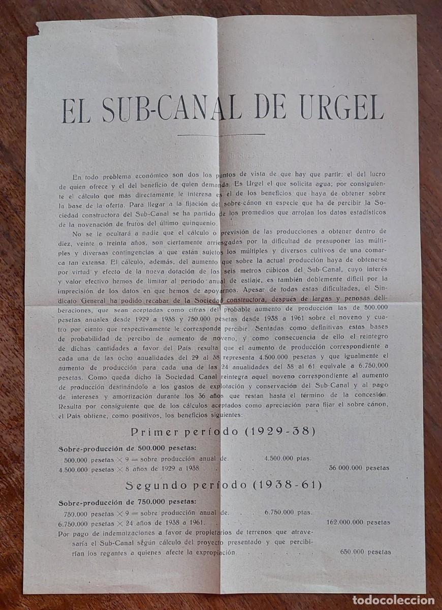 Documentos antiguos: EL SUB CANAL DE URGEL 1926 URGELL LLEIDA - Foto 1