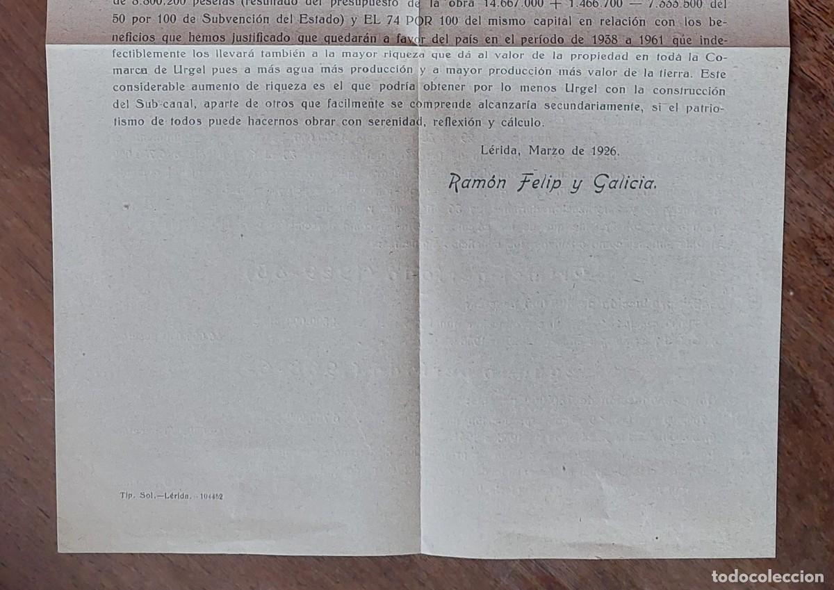 Documentos antiguos: EL SUB CANAL DE URGEL 1926 URGELL LLEIDA - Foto 2