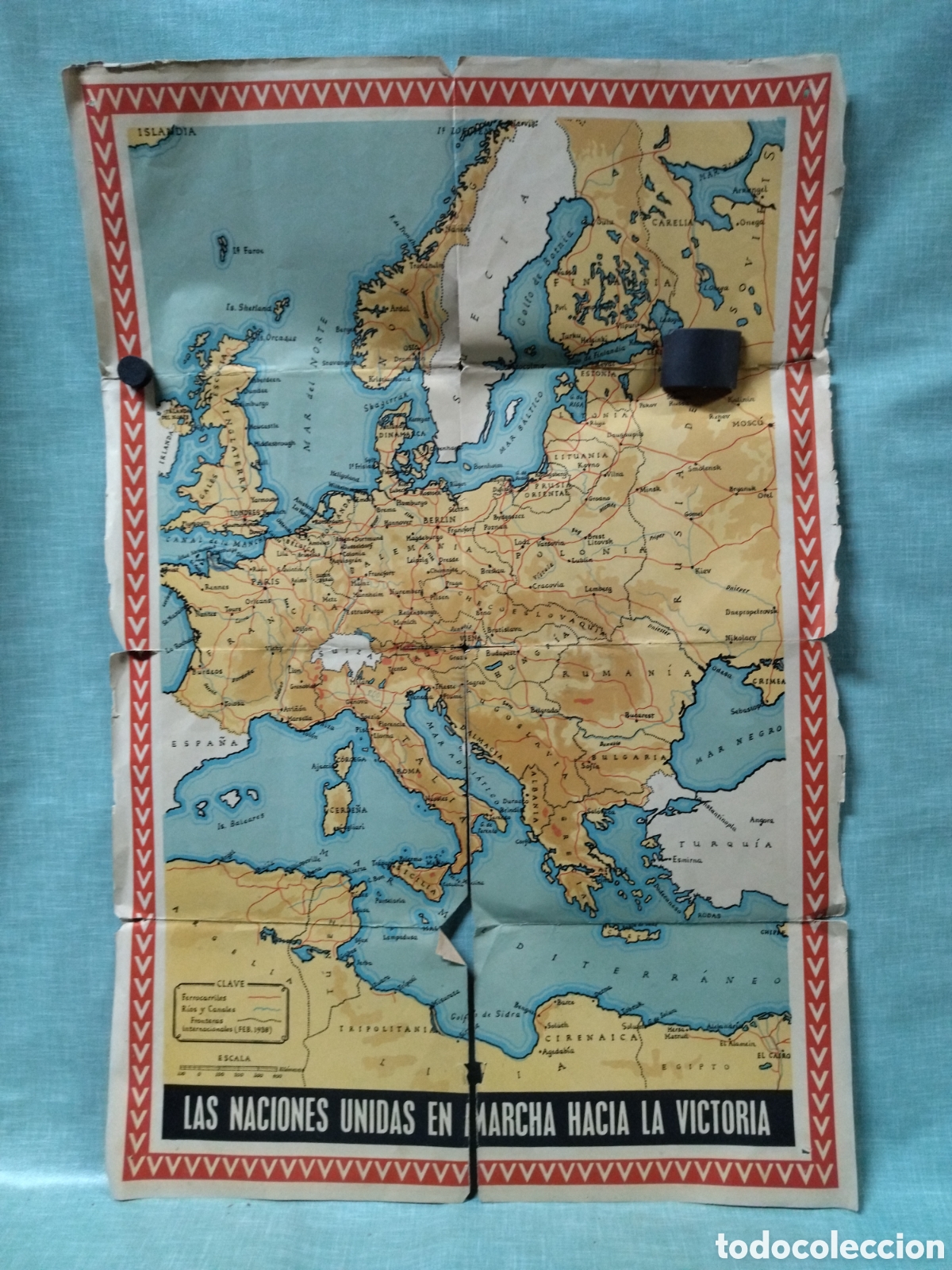 Old Documents: Mapa de la 2&ordf; Guerra Mundial a&ntilde;os 40. 50*75 cm