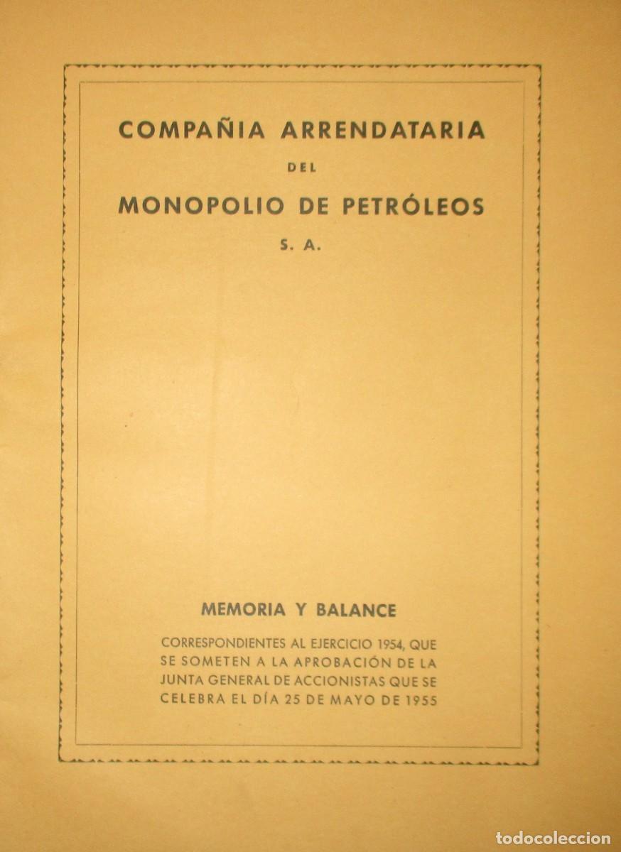 Documentos antiguos: MEMORIA Y BALANCE DE CAMPSA DEL EJERCICIO DE 1954. - Foto 1