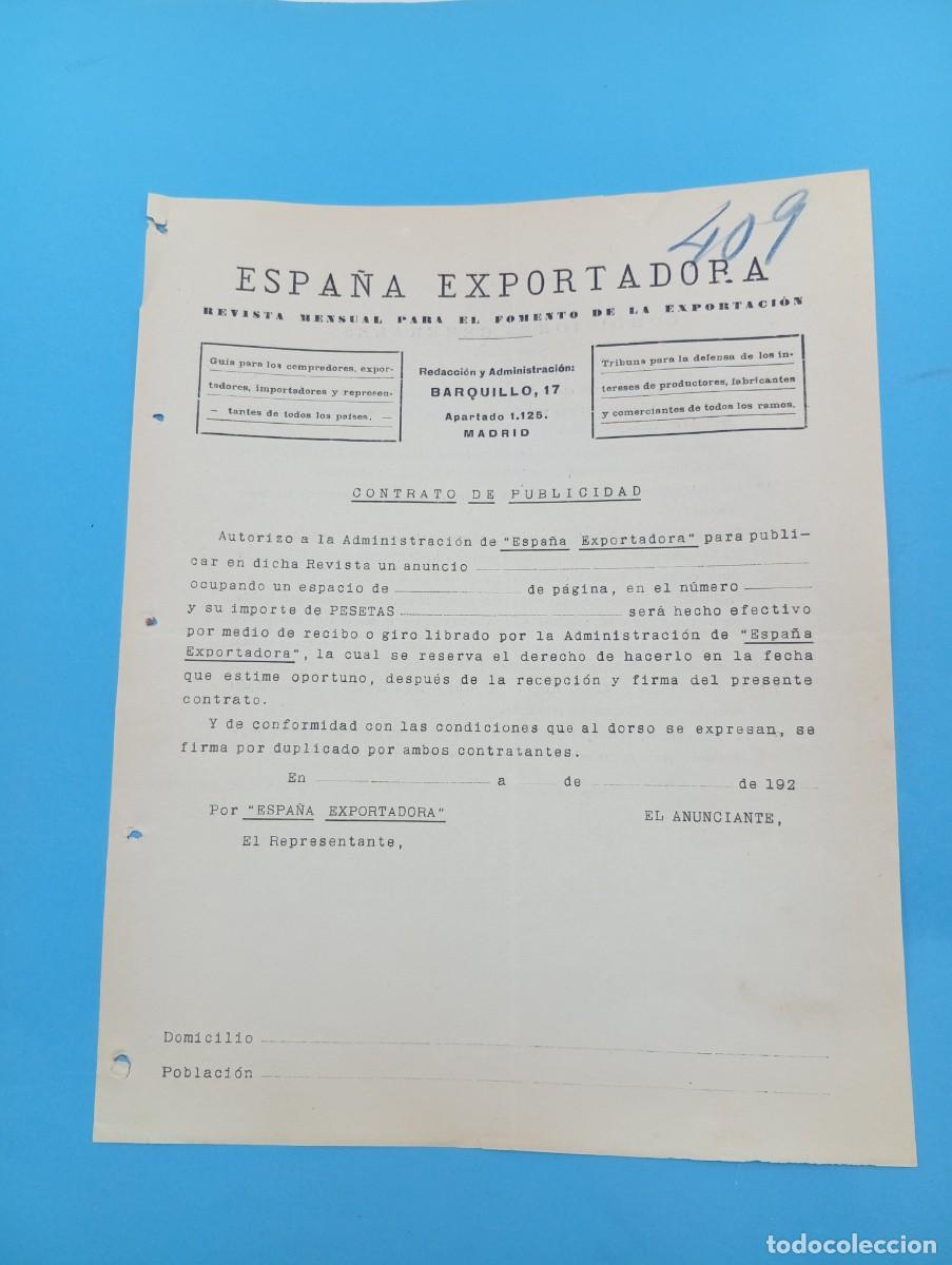Documentos antiguos: ESPA&Ntilde;A EXPORTADORA. CONTRATO DE PUBLICIDAD. - Foto 1