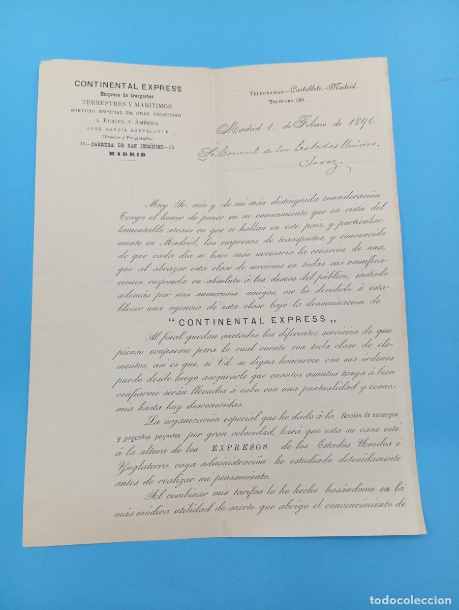 Documentos antiguos: CIRCULAR. MADRID. 1890. CONTINENTAL EXPRESS. EMPRESA DE TRANSPORTES. TERRESTRES Y MARITIMOS.