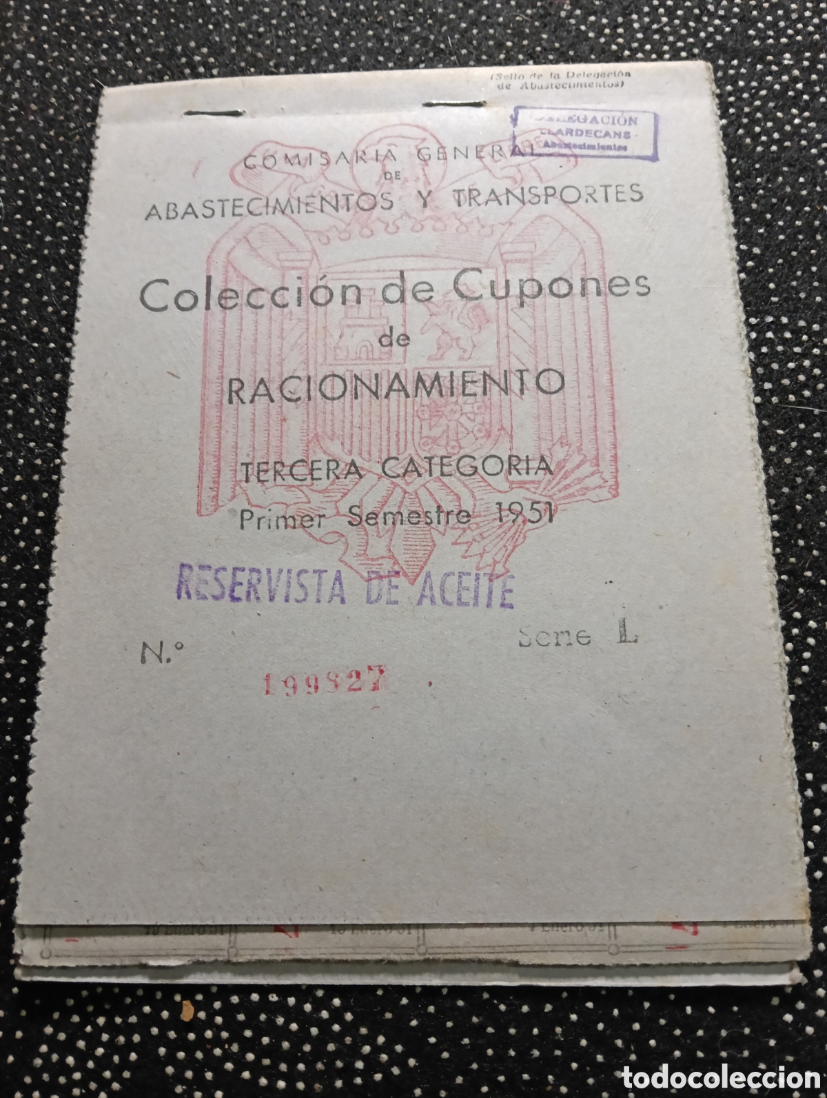Alte Dokumente: Libreta de Cupones de Racionamiento, Delegaci&oacute;n LLARDECANS Tercera Categor&iacute;a 1er. Semestre 1951