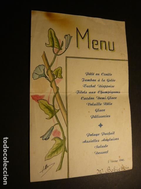 Documentos antiguos: MENU CARTA MINUTA ORLA FLORAL - Foto 1