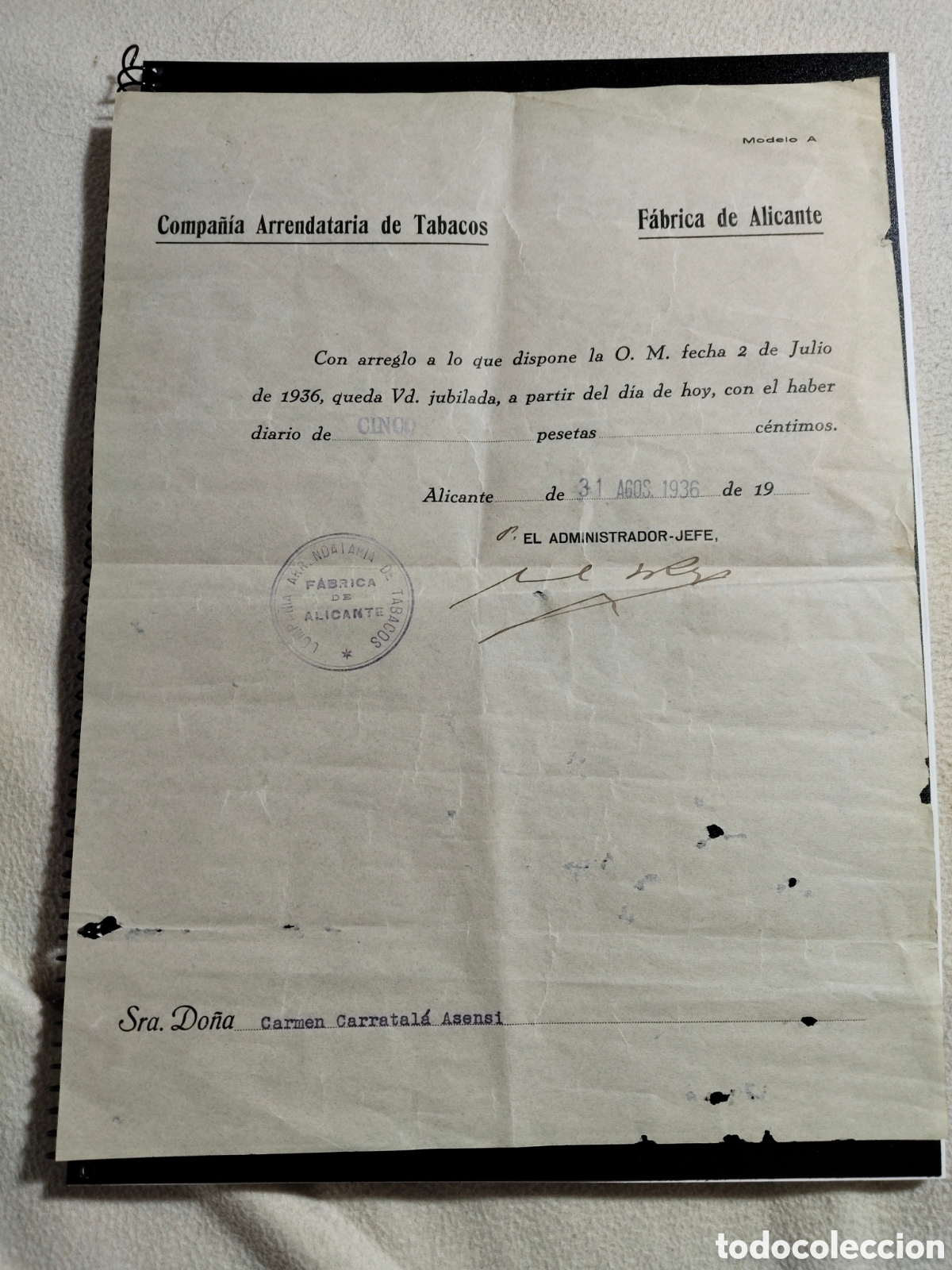 Documentos antiguos: Compa&ntilde;&iacute;a arrendataria de tabacos - Foto 1