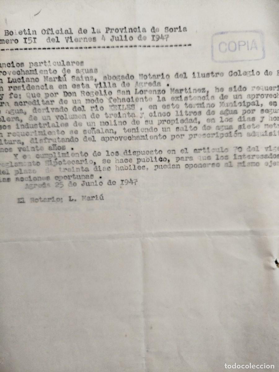 Documents Anciens: Documento notarial hallazgo aprovechamiento de agua R&iacute;o Keines AGREDA SORIA 1947