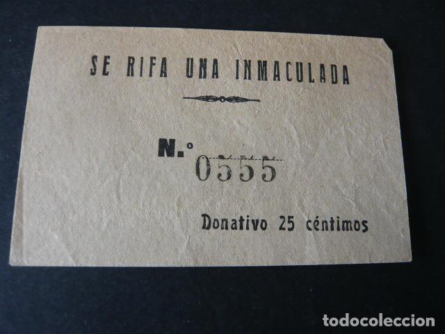 Documentos antiguos: PAPELETA RIFA IMAGEN INMACULADA - Foto 1