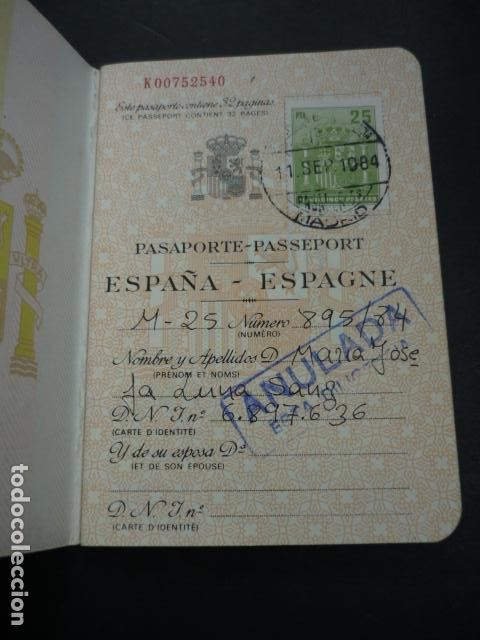 Documentos antiguos: PASAPORTE ESPA&Ntilde;A 1984 - Foto 2