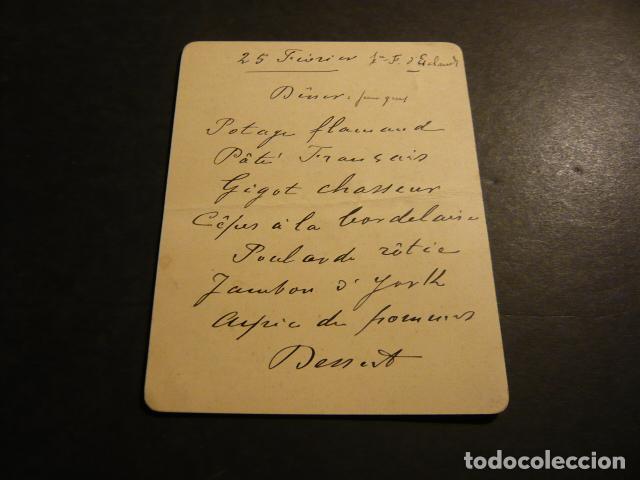 Documentos antiguos: ANTIGUO MENU MINUTA SIGLO XIX - Foto 1