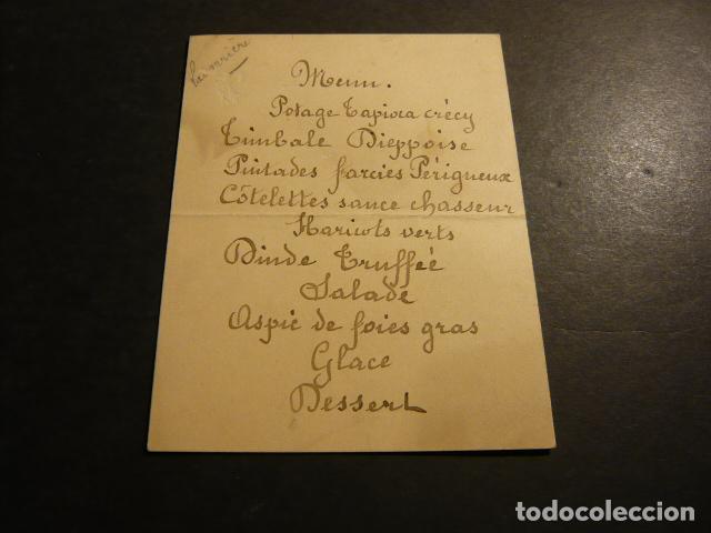 Documentos antiguos: ANTIGUO MENU MINUTA SIGLO XIX - Foto 1