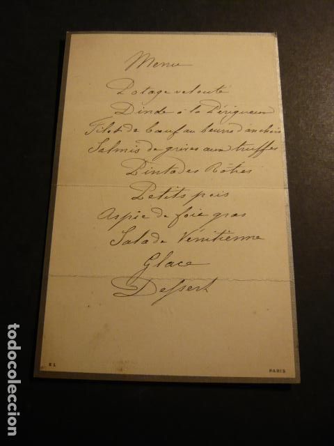 Documentos antiguos: ANTIGUO MENU MINUTA SIGLO XIX - Foto 1
