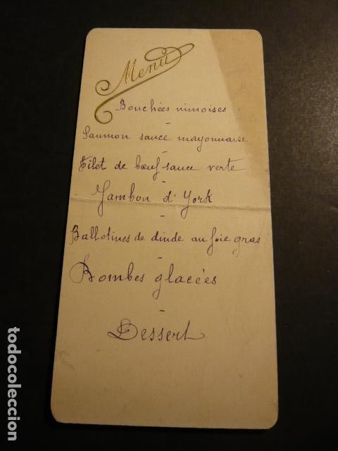 Documentos antiguos: ANTIGUO MENU MINUTA SIGLO XIX - Foto 1