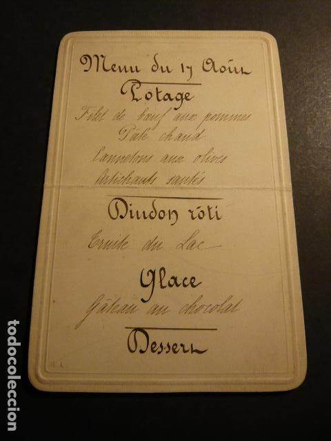 Documentos antiguos: ANTIGUO MENU MINUTA SIGLO XIX - Foto 1