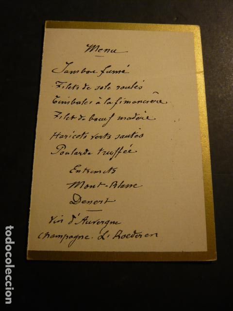 Documentos antiguos: ANTIGUO MENU MINUTA SIGLO XIX - Foto 1