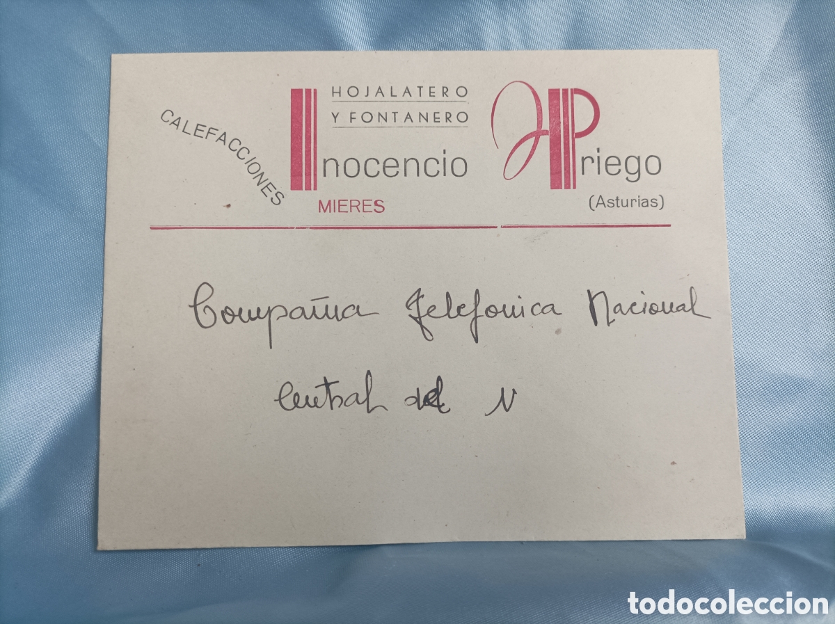 Old Documents: MIERES. Asturias. Hojalatero y fontanero Inocencio Priego. Antiguo sobre