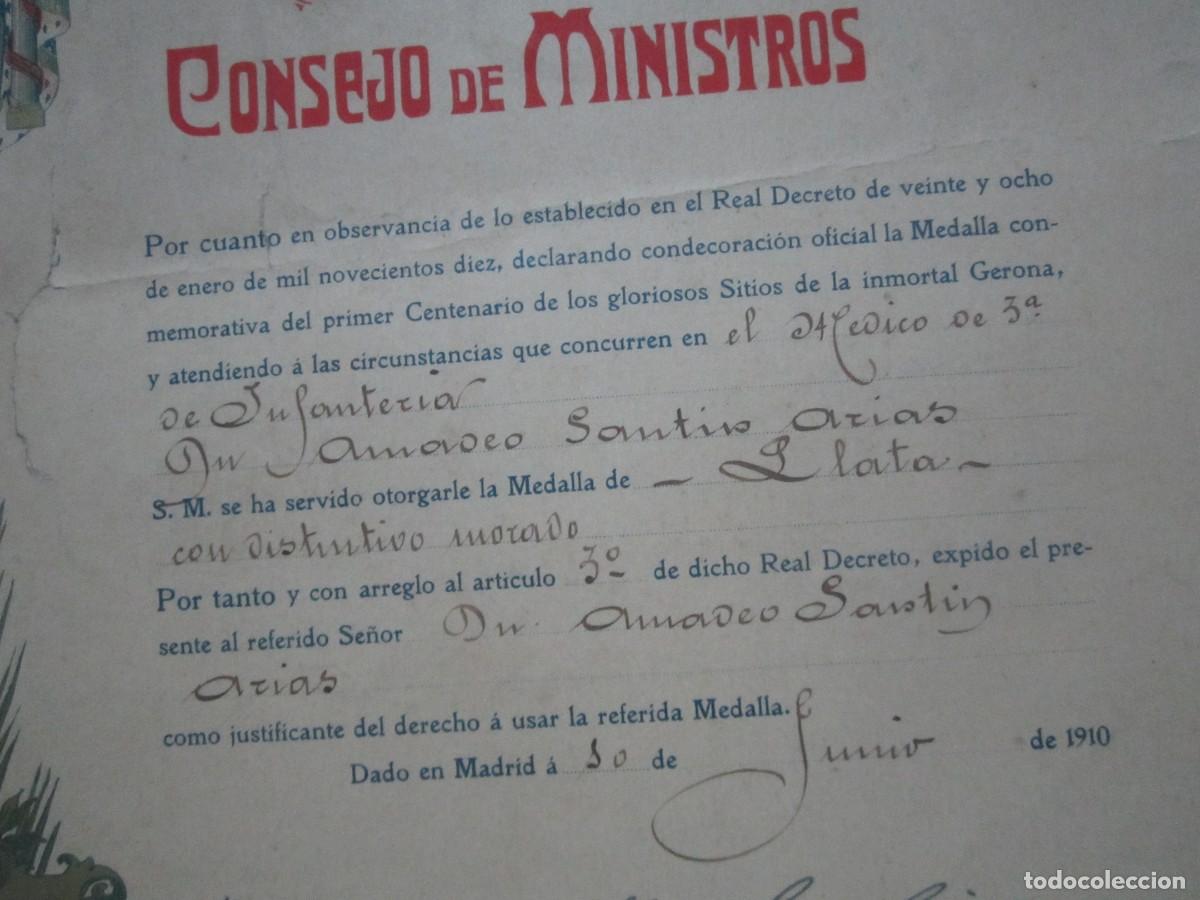 Documentos antiguos: CONCESION DE LA MEDALLA DE PLATA CENTENARIO DE LOS SITIOS DE GERONA, 1910 MA 2 - Foto 4