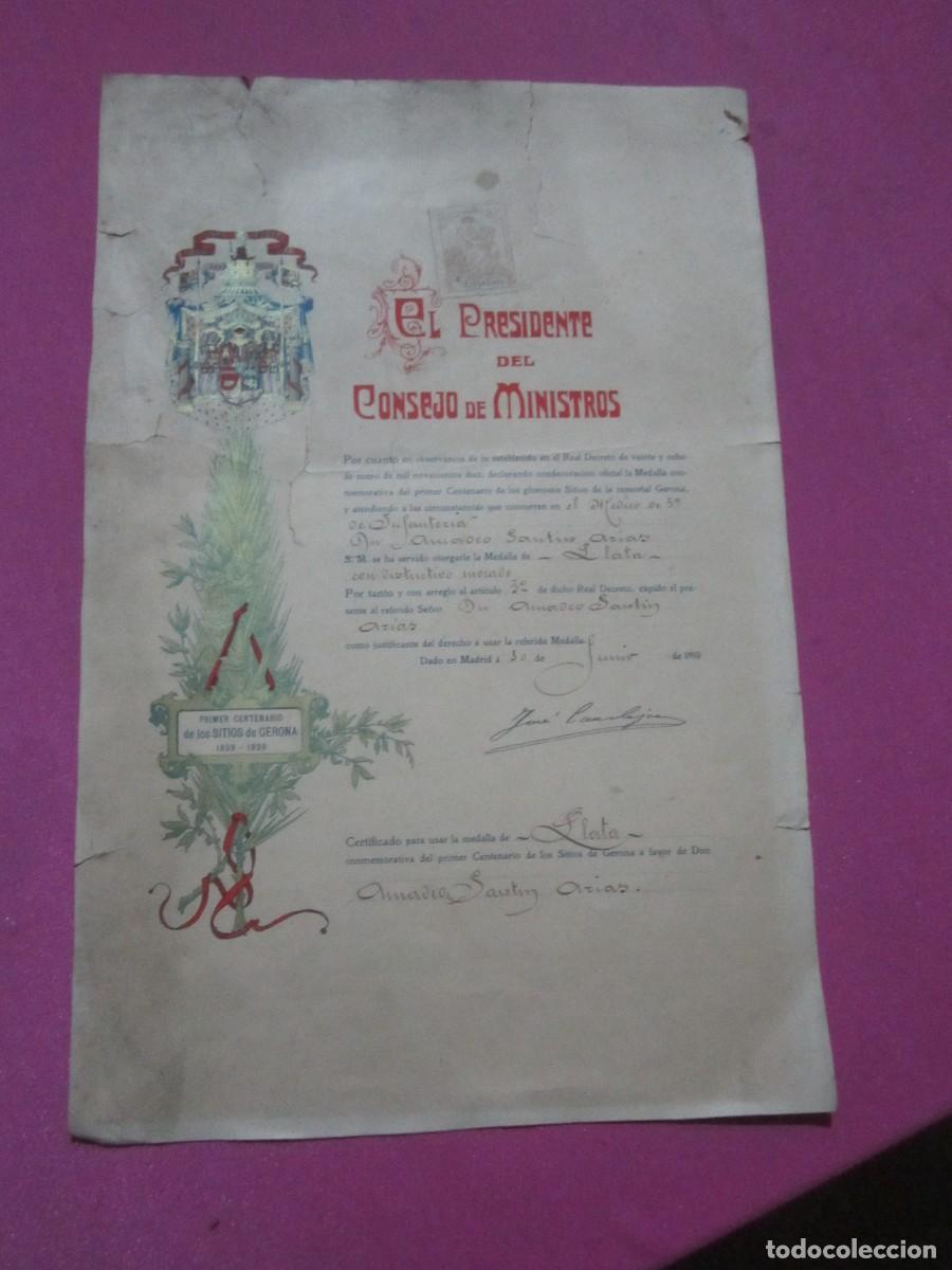 Documentos antiguos: CONCESION DE LA MEDALLA DE PLATA CENTENARIO DE LOS SITIOS DE GERONA, 1910 MA 2 - Foto 3