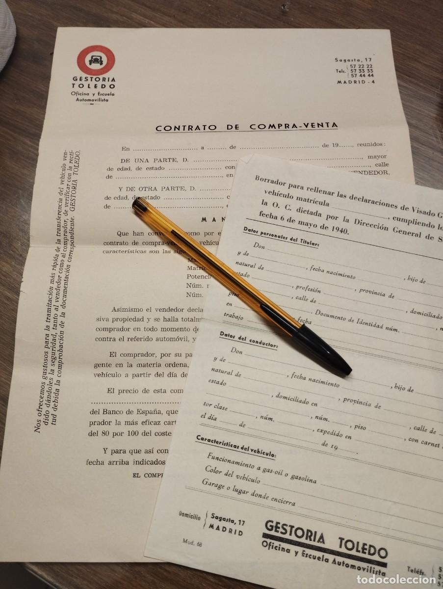 Documentos antiguos: GESTORIA TOLEDO CONTRATO COMPRA VENTA DE VEHICULO Y DECLARACION. - Foto 1