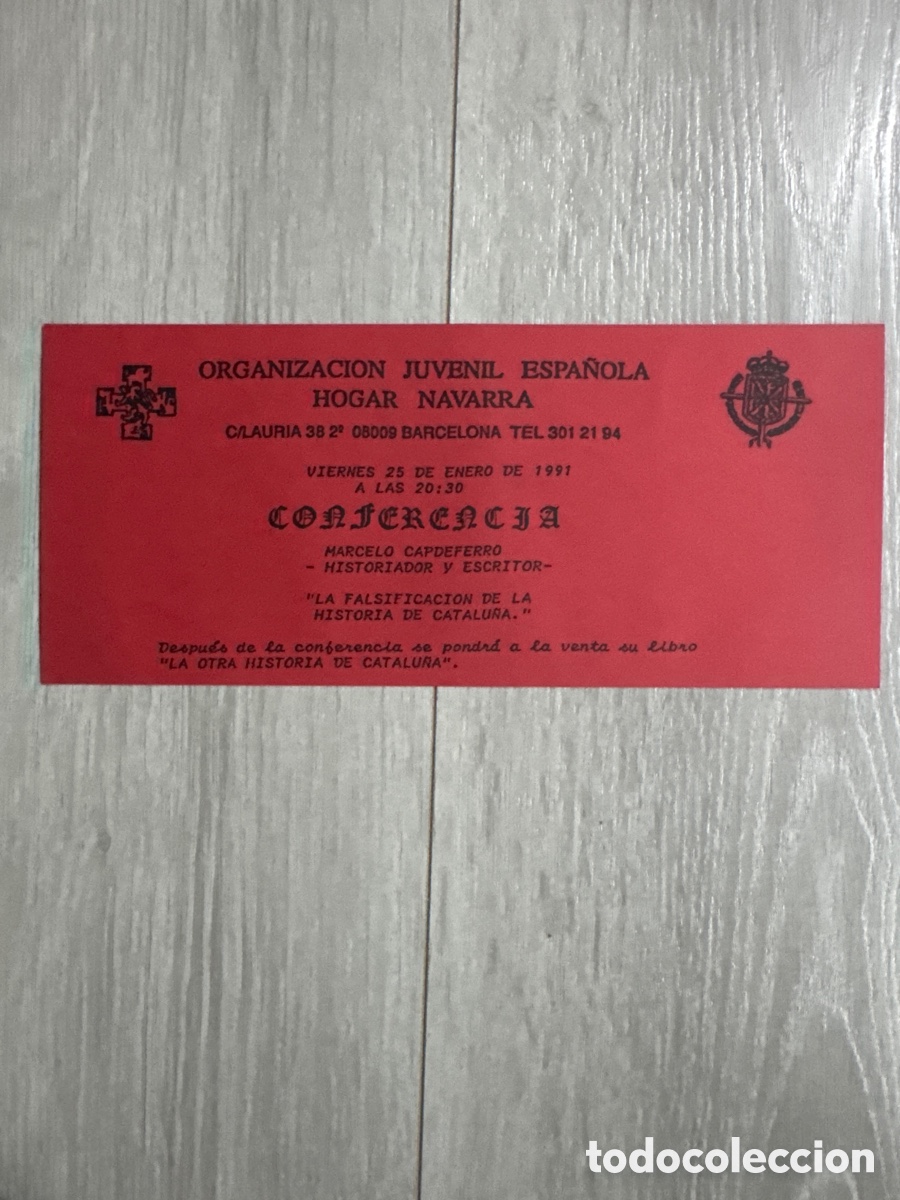 Documentos antiguos: OJE. Invitaci&oacute;n a conferencia de M. Capdeferro 1991 - Foto 1