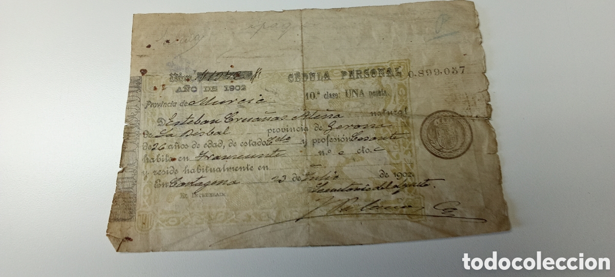 Documentos antiguos: Celula personal espa&ntilde;ola de 1902 - Foto 1