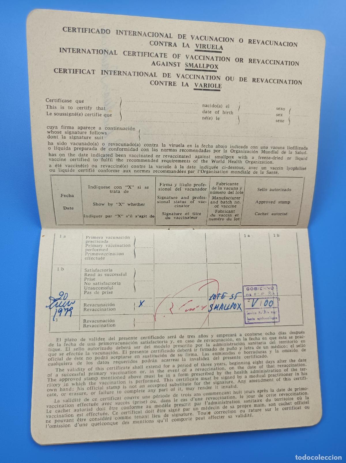 Documentos antiguos: CERTIFICADOS INTERNACIONALES DE VACUNACI&Oacute;N 1979 - Foto 7