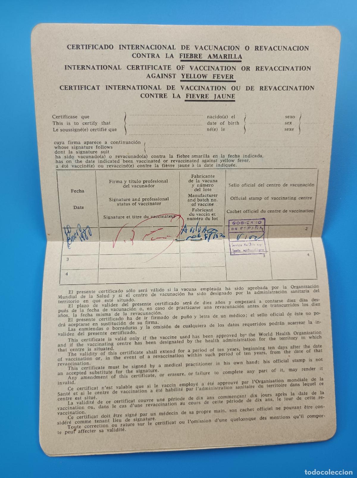 Documentos antiguos: CERTIFICADOS INTERNACIONALES DE VACUNACI&Oacute;N 1979 - Foto 8