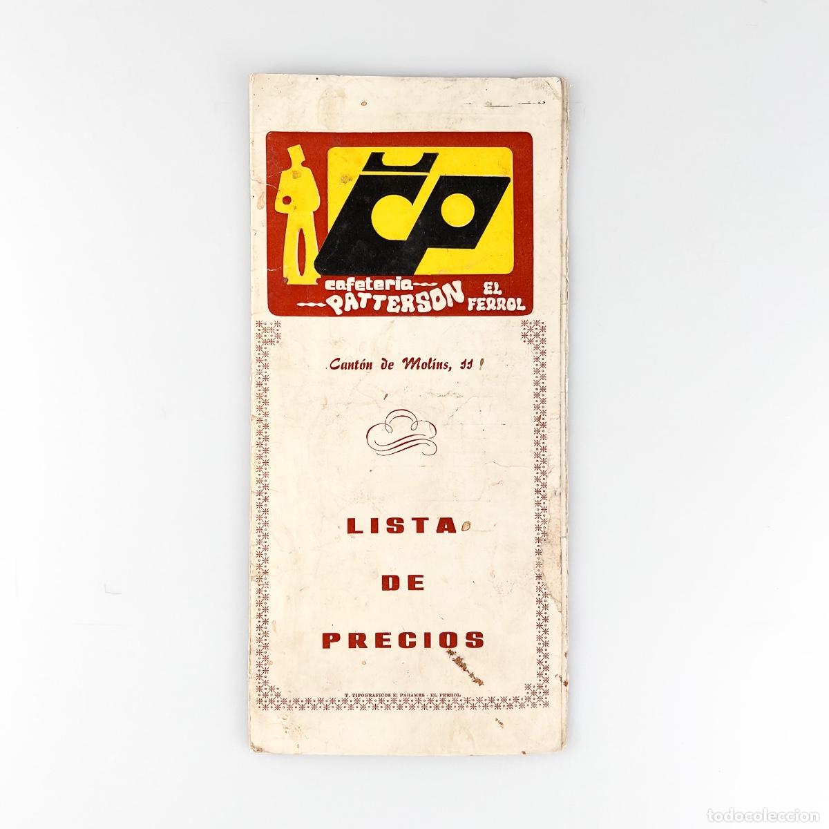 Documentos antiguos: Lista de precios Cafeter&iacute;a Patterson Ferrol. - Foto 1