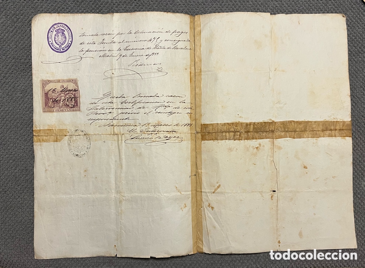 Documentos antiguos: BARCELONA. Documento. Concesi&oacute;n de Pensi&oacute;n de Viudedad (a.1888) - Foto 2