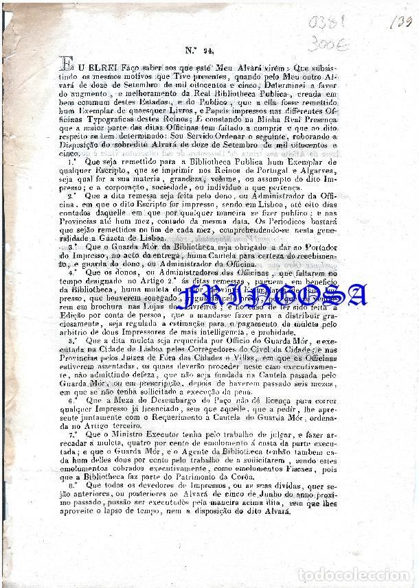 Documentos antiguos: Alvar&aacute; pelo qual Vossa Megestade roborando o Alvar&aacute; de dous de Setembro de mil oitocentos e cinco - Foto 1
