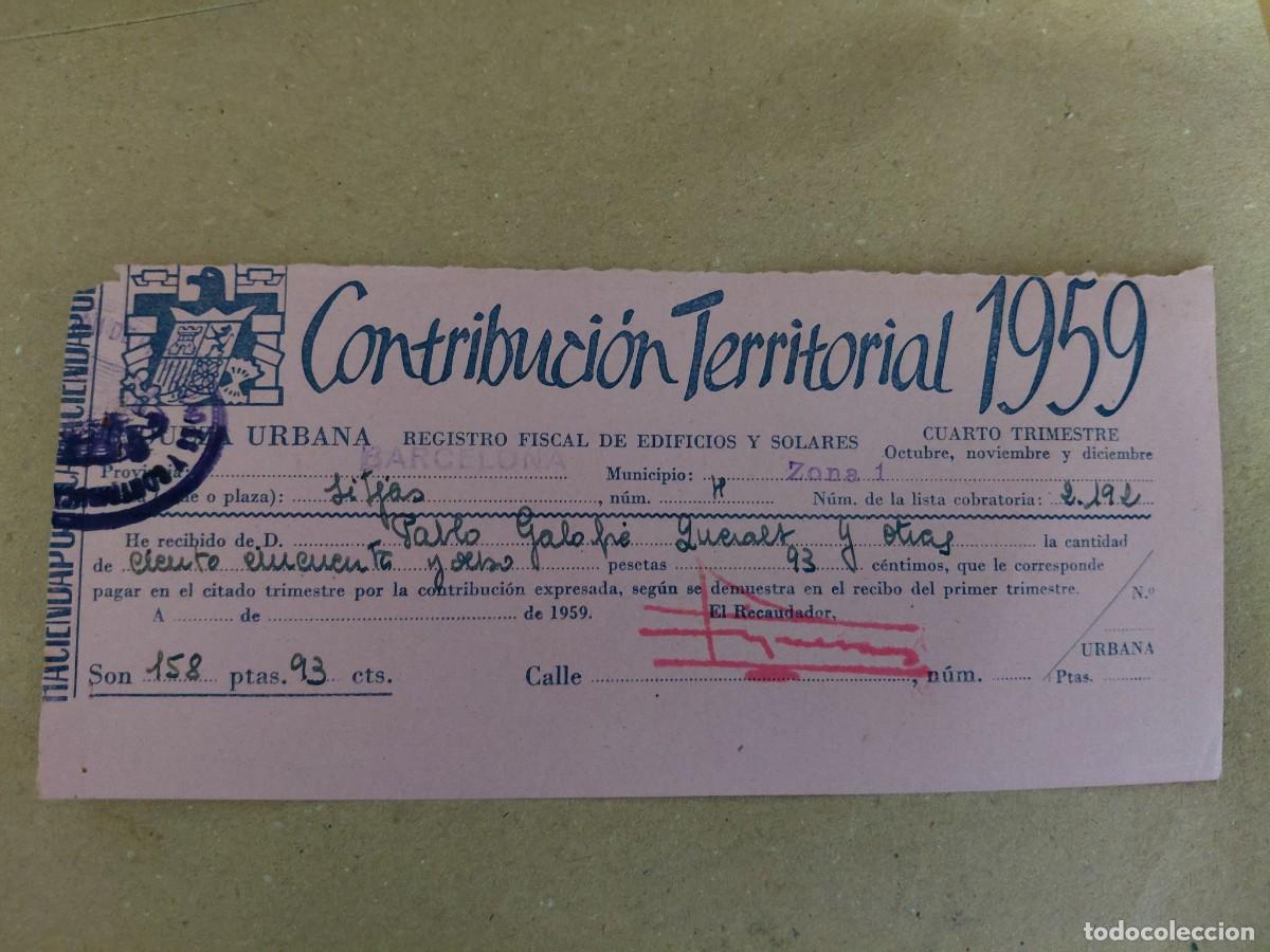 Documentos antiguos: DOCUMENTO ANTIGUO - BARCELONA 1959 - CONTRIBUCION TERRITORIAL - Foto 1