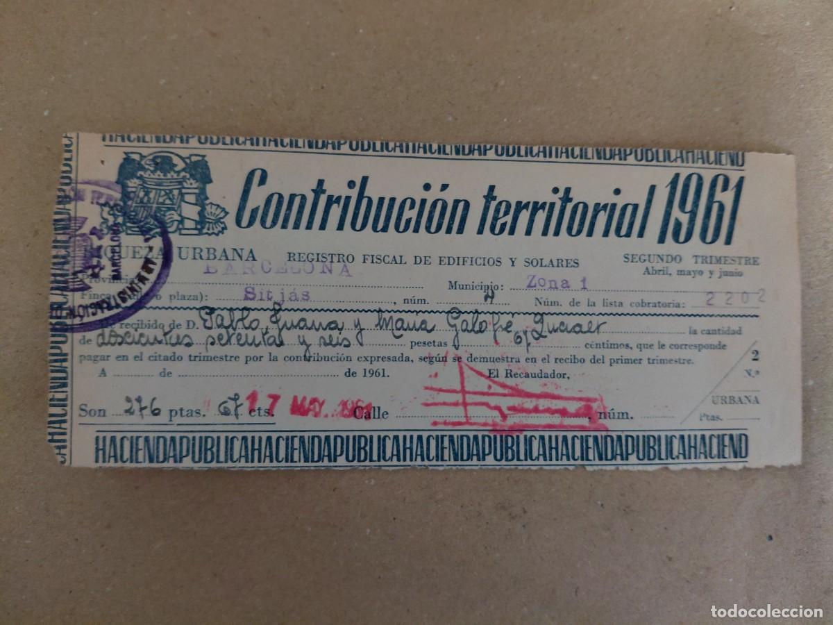Documentos antiguos: DOCUMENTO ANTIGUO - BARCELONA 1961 - CONTRIBUCION TERRITORIAL - Foto 1