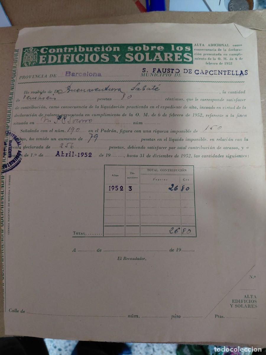 Documentos antiguos: DOCUMENTO ANTIGUO - SAN FAUSTO DE CAPCENTELLAS - CONTRIBUCION EDIFICIOS Y SOLARES - Foto 1