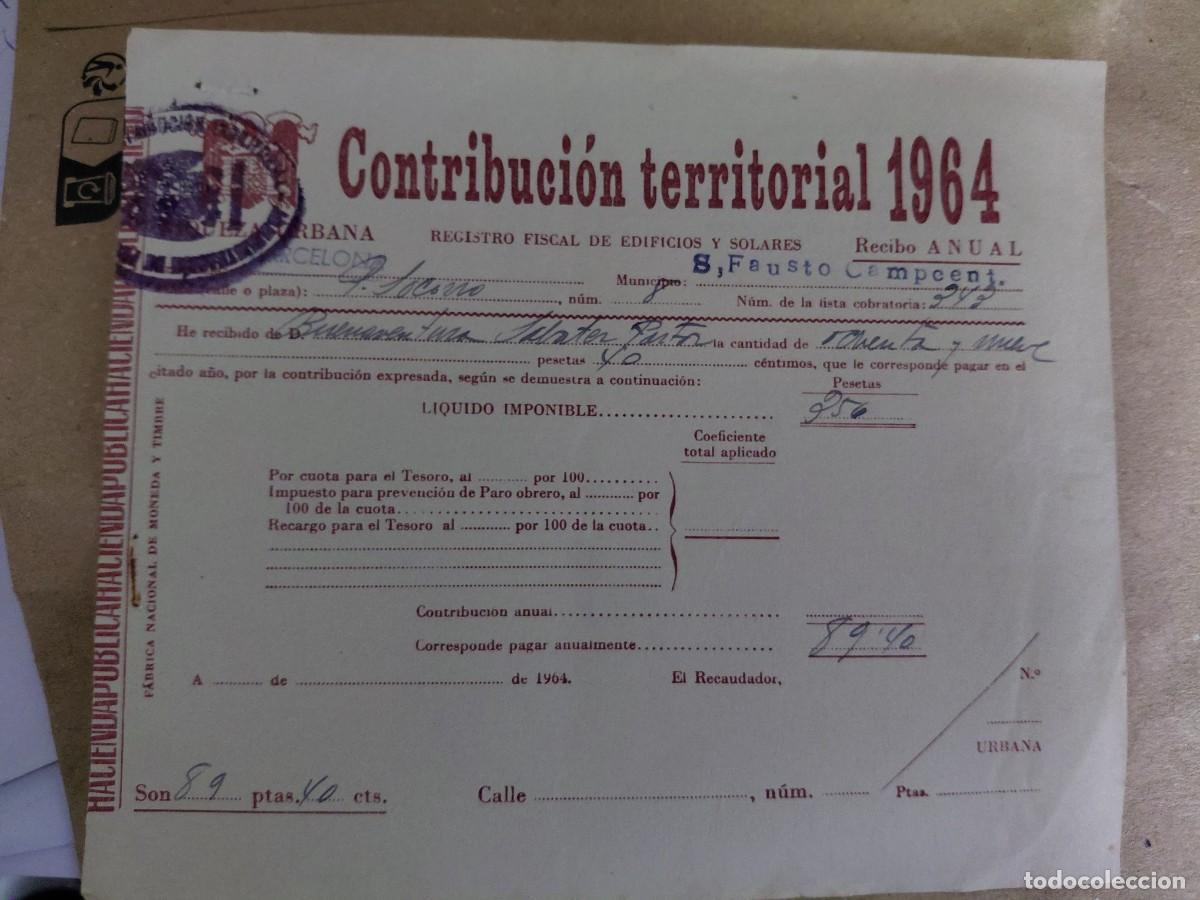 Documentos antiguos: DOCUMENTO ANTIGUO - SAN FAUSTO DE CAPCENTELLAS 1964- CONTRIBUCION EDIFICIOS Y SOLARES - Foto 1